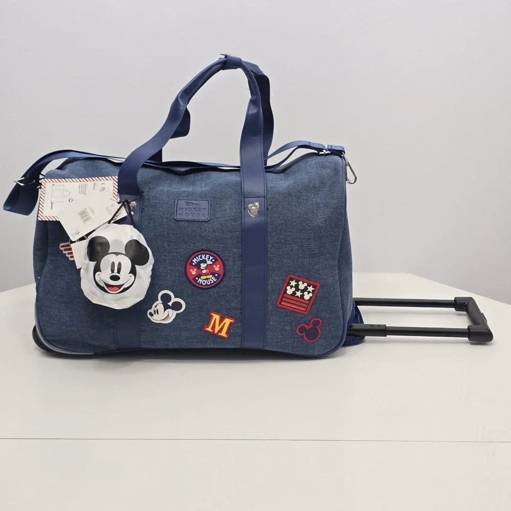 Disney Mickey Mouse Bioworld Wheeled Duffle Bag Set Blue Denim Style